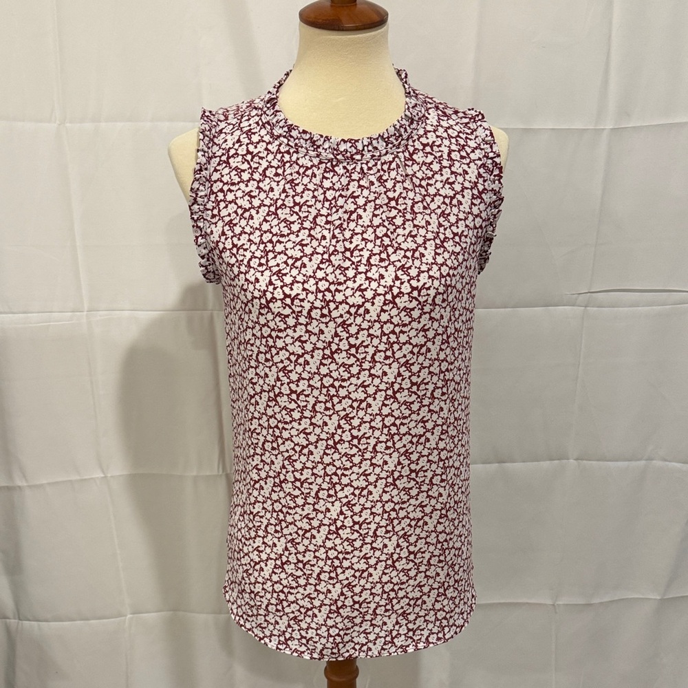LOFT Sleeveless Blouse - Burgundy and White Floral